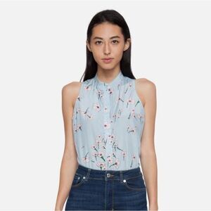 Tucker The Sleeveless Henley Top Tahitian Breeze in Silk Cotton Baby Blue Floral